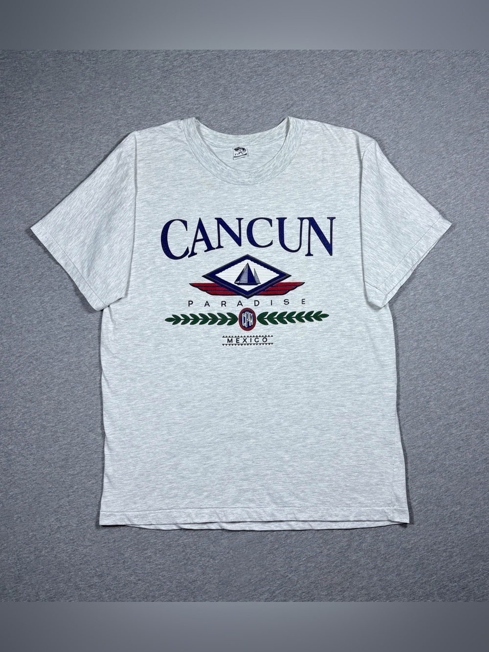 Vintage Cancun Mexico T-Shirt Mens XL Heather Gray Single Stitch Cotton 80s